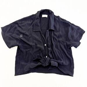 Wilfred Free Tied Front Knot Short Cropped Black Collared Top Size Small NWOT